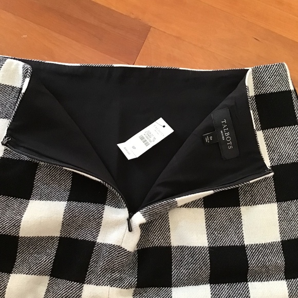 NEW Talbots Skirt Buffalo Check Wool Blend Fully Lined Size 6P Black White Plaid - Picture 4 of 11